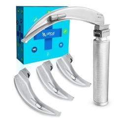 Adult Laryngoscope Set Stainless Steel Handle with 4 Blades for Intubation Airway Management